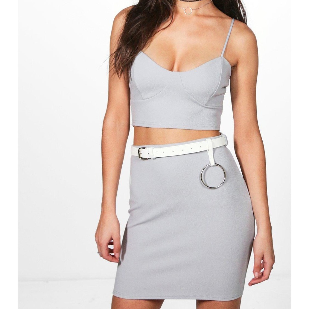 Boohoo Lucie 3PC Bralet O Belt & Mini Skirt Set